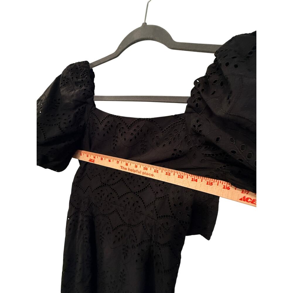 Sezane 2 Eyelet Mini Allya Dress $250 Puff Sleeves Cotton Scoop Neck Black 34 - Picture 11 of 16